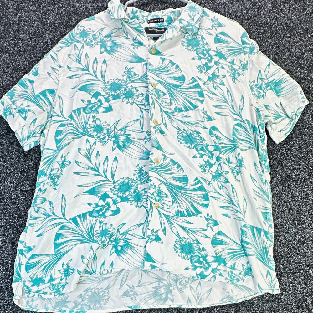 Banana Republic Men's XL White/Green Tropical Floral S/S Button-Up
